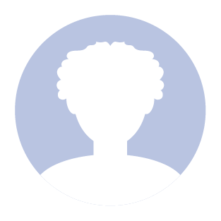 Generic white female profile silhouette with curly hair on a light blue circular background