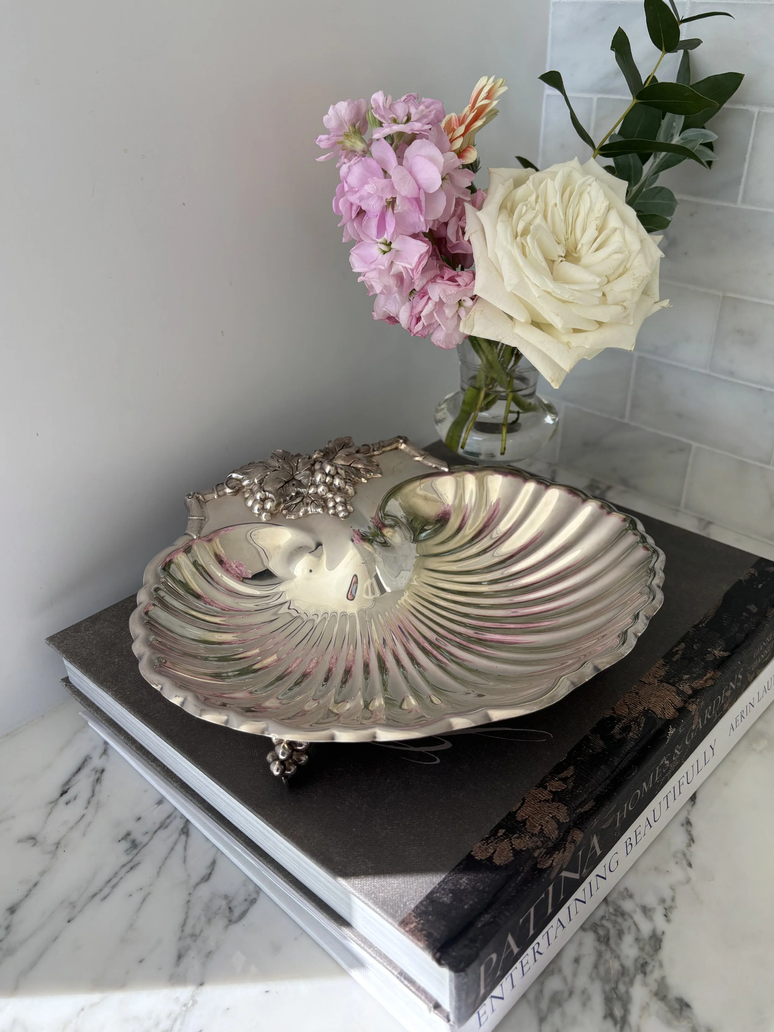 Vintage Reed & Barton silverplate scallop shell footed serving dish