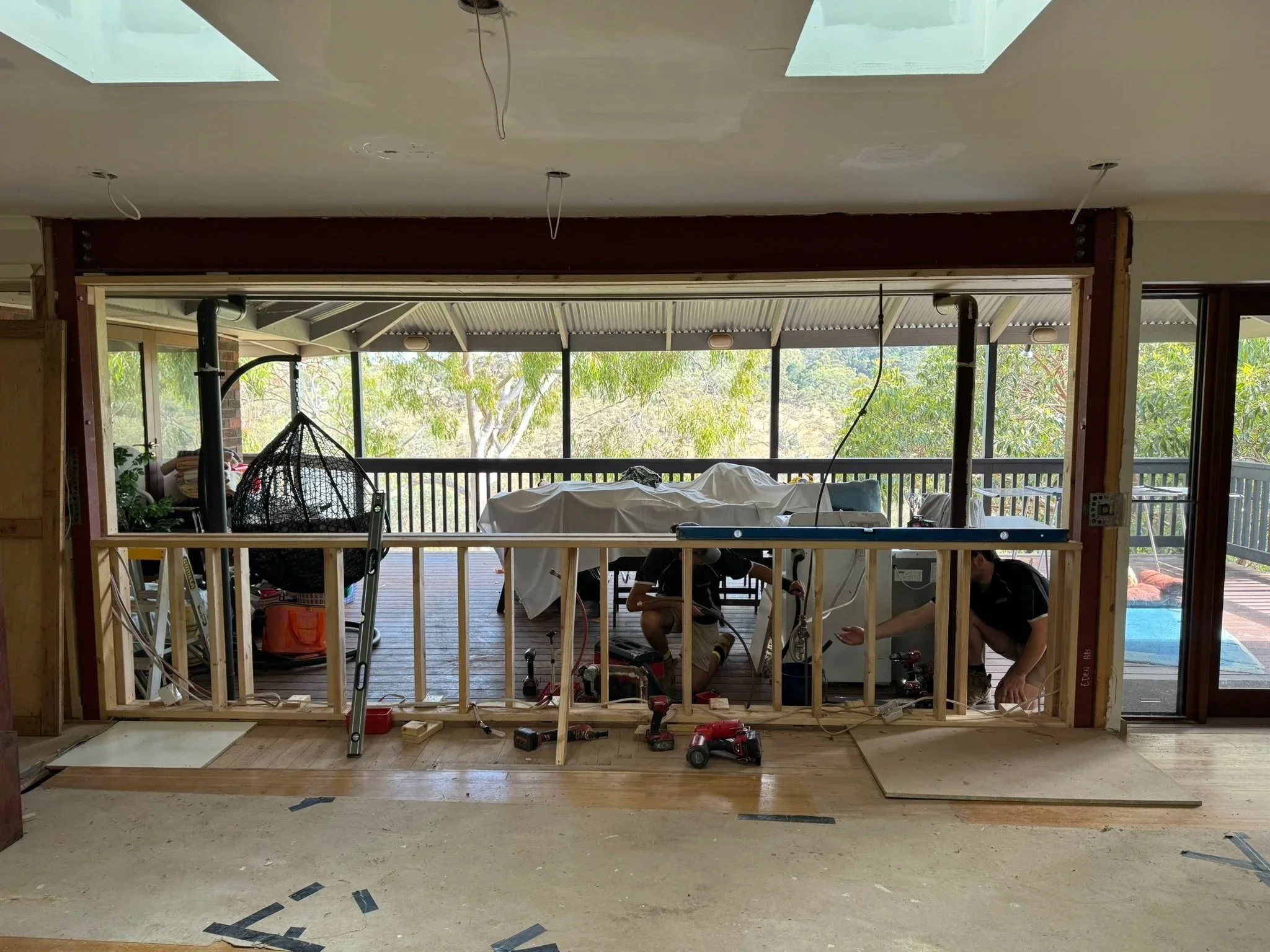 Initially a very small window was there we then installed engineered steel beam and support to open the are up and increase light and view ready for the new kitchen