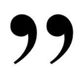 An illustration of a punctuation quote mark in black.
