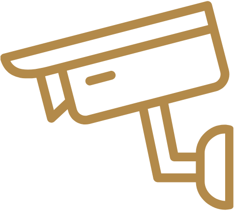 Line drawing of a security camera.