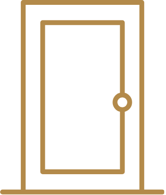 Simple line drawing of a door with a round doorknob.