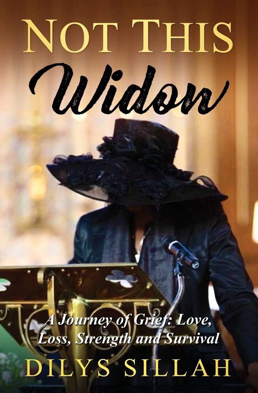 Book cover titled 'Not This Window' featuring a woman wearing a large black hat and a black jacket, sitting at a podium with a microphone, in a softly lit room.