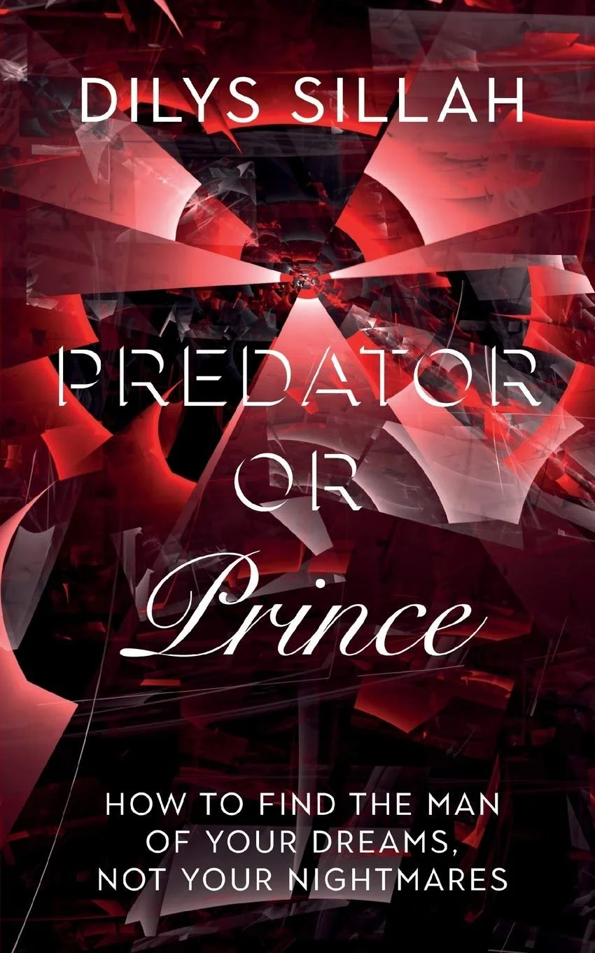 Book cover titled 'Predator or Prince' by Dilys Silah with a dark abstract red and black geometric background and white text.