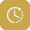 Clock icon with circular arrow on a gold background