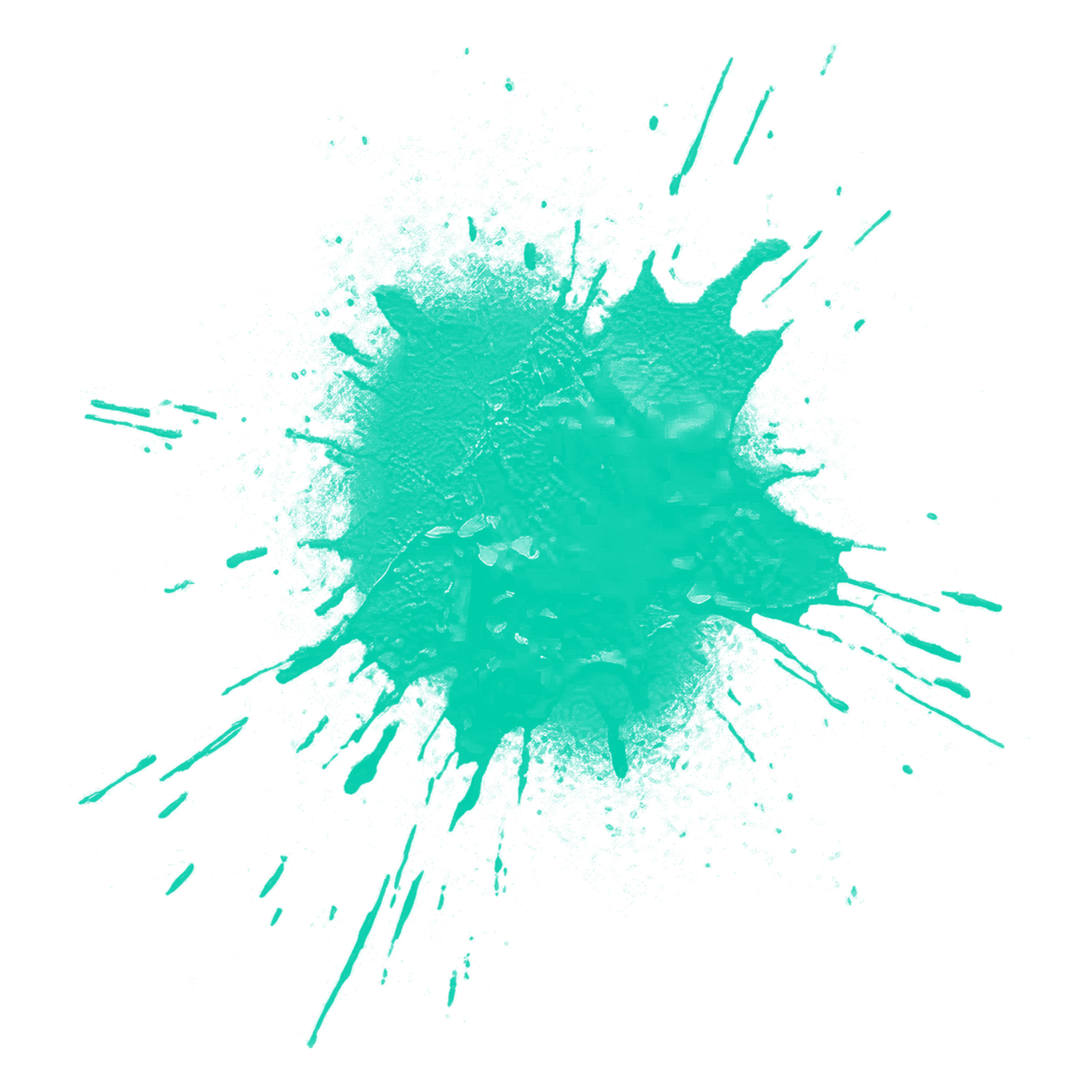 A digital abstract representation of an explosion or burst of energy in turquoise color on a black background.