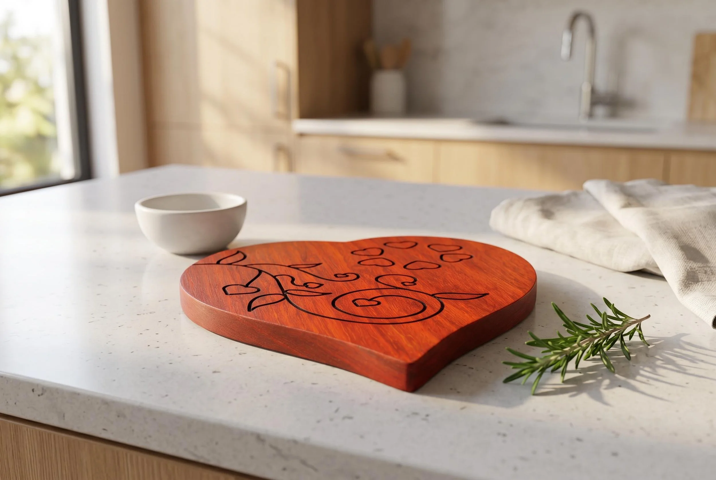 Heart Shaped Padauk Trivet — $45