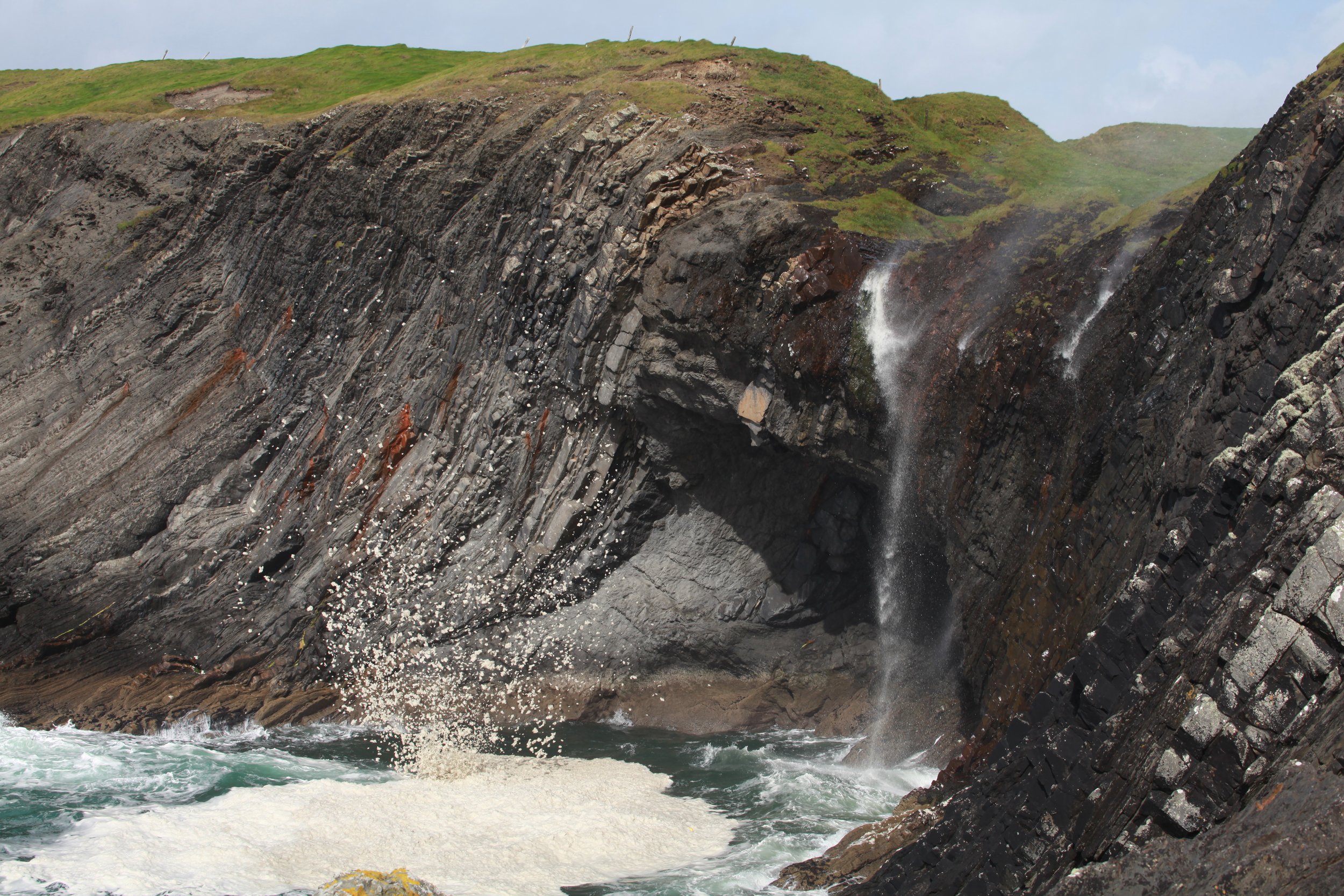 A deep water slope channel-margin levee package in the Gull Island Formation exposed at Dirty Waterfall, near Gull island, County Clare.