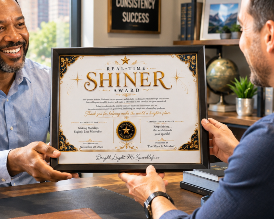 REAL-TIME SHINER  AWARD CERTIFICATE