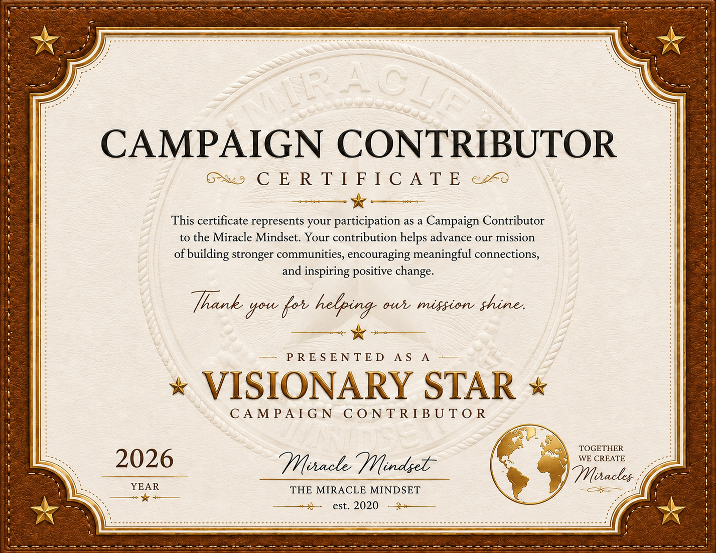 STARLIGHT CONTRIBUTION CERTIFICATE