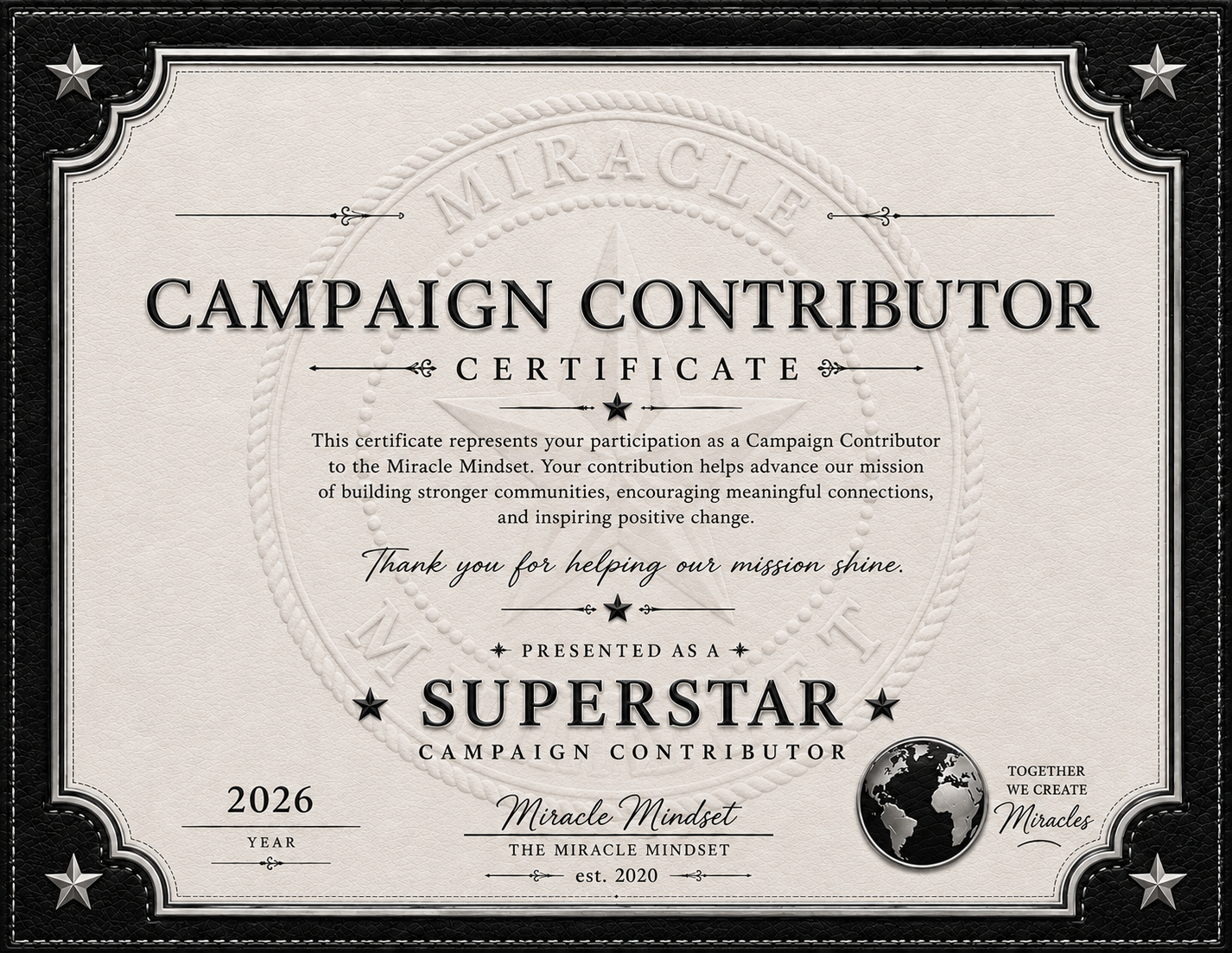 SUPER STAR CAMPAIGN CONTRIBUTOR CERTIFICATE