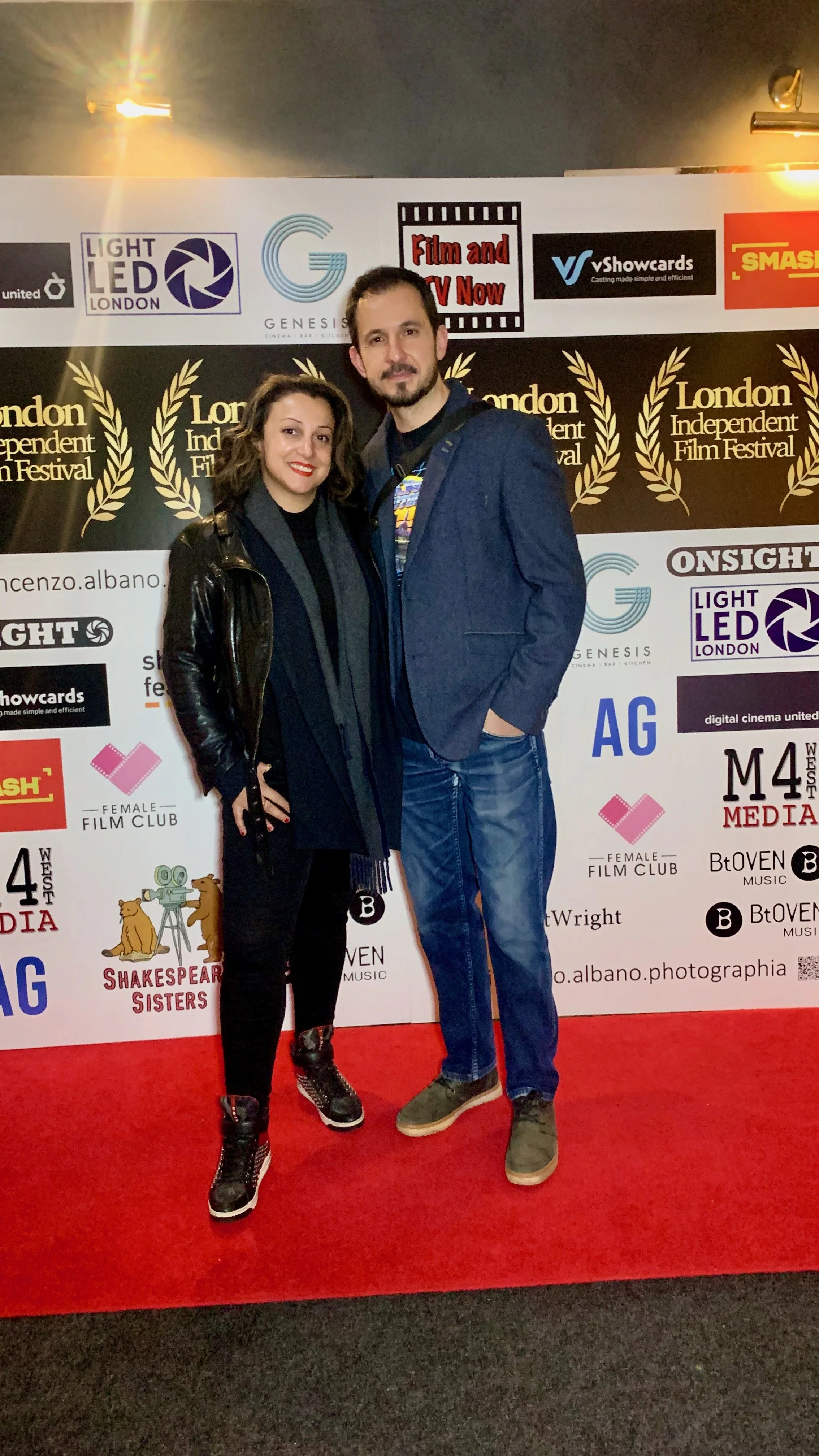 Producer Halime Eleni Özdemir di Larusso and filmaker Bulent Ozlarusso at the London Independent Film Festival Premiere.