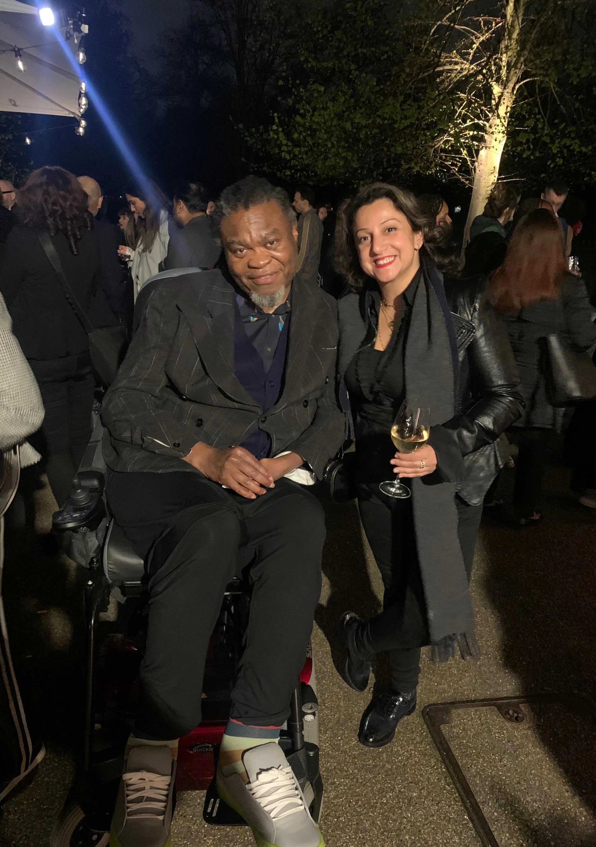 Yinka Shonibare CBE and Exhibition Producer, Halime Eleni Özdemir di Larusso at the opening of 'Suspended States' at the Serpentine Gallery