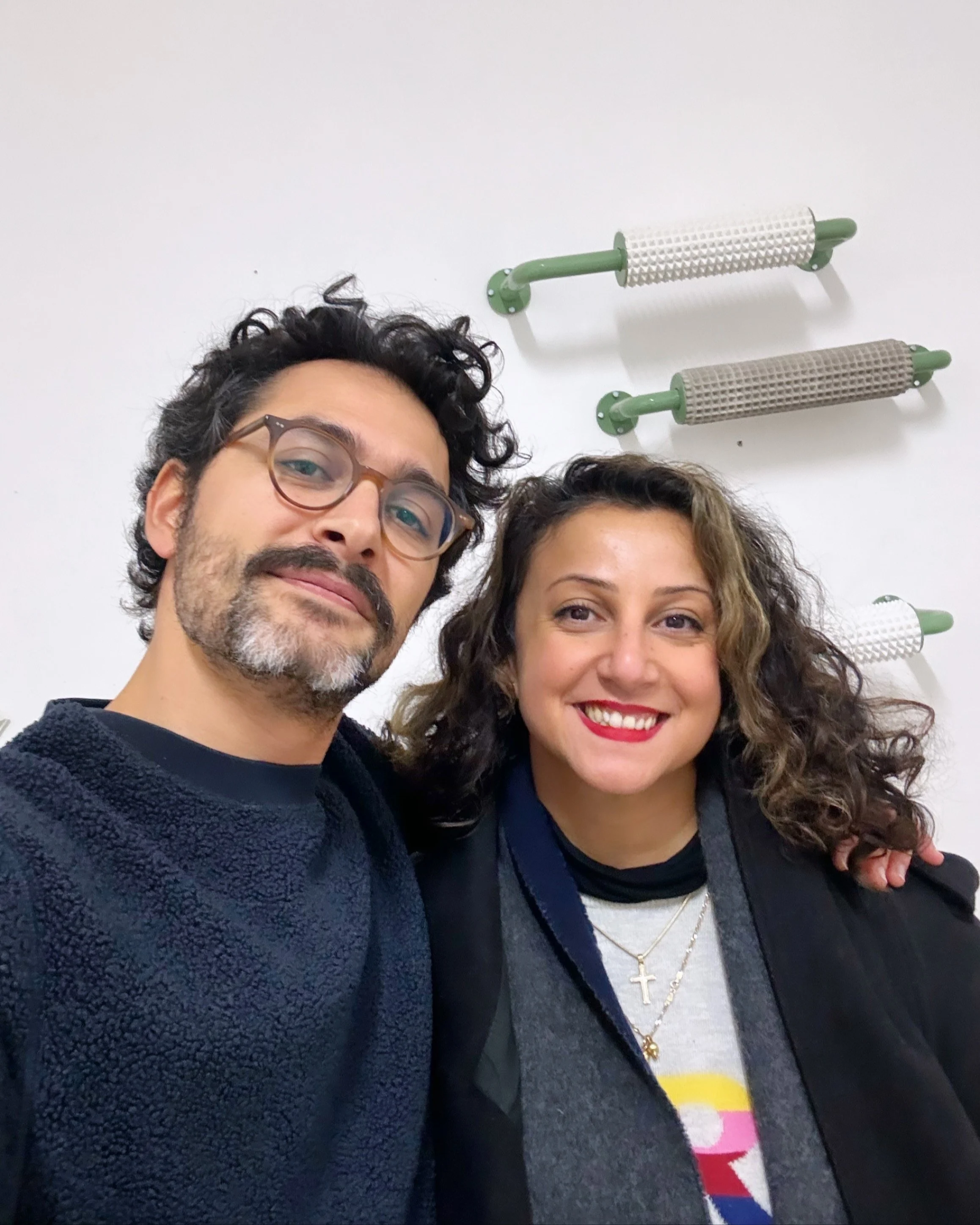Artist Meletios Meletiou and Producer Halime Eleni Özdemir di Larusso at his studio in Rome.