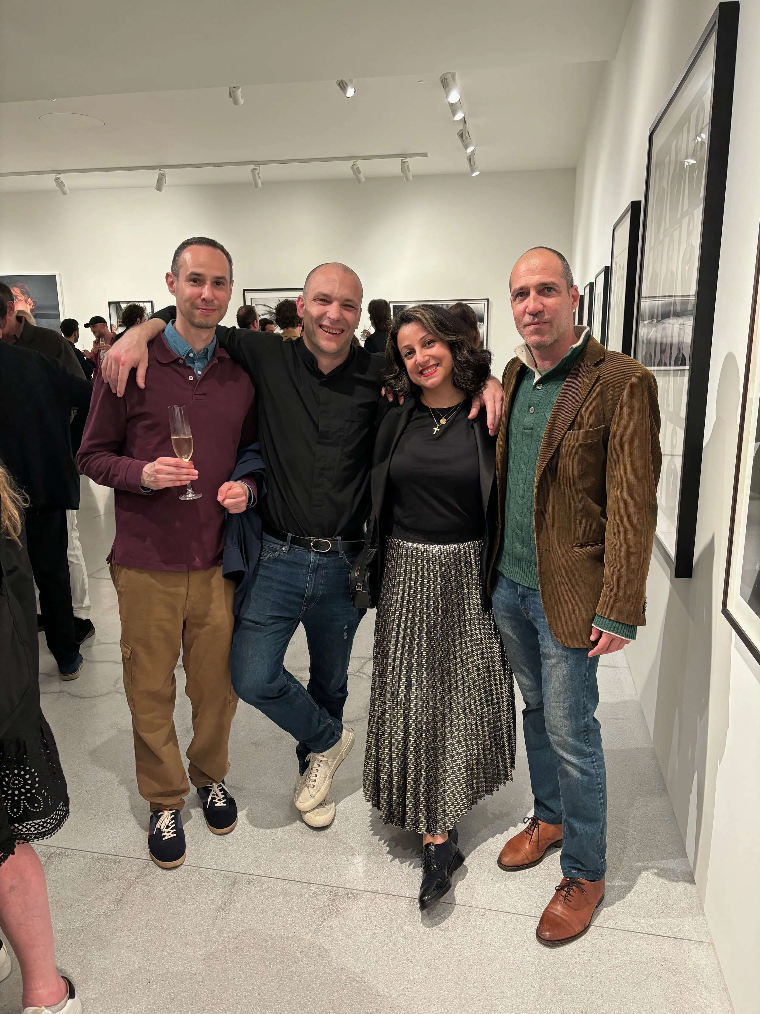 Artist Cristallo Odescalchi, Exhibition Producer Halime Eleni Özdemir di Larusso and artist Matteo Perretti at the opening of 'Double Exposure: David Bailey x Mary McCartney" at Claridges, London.