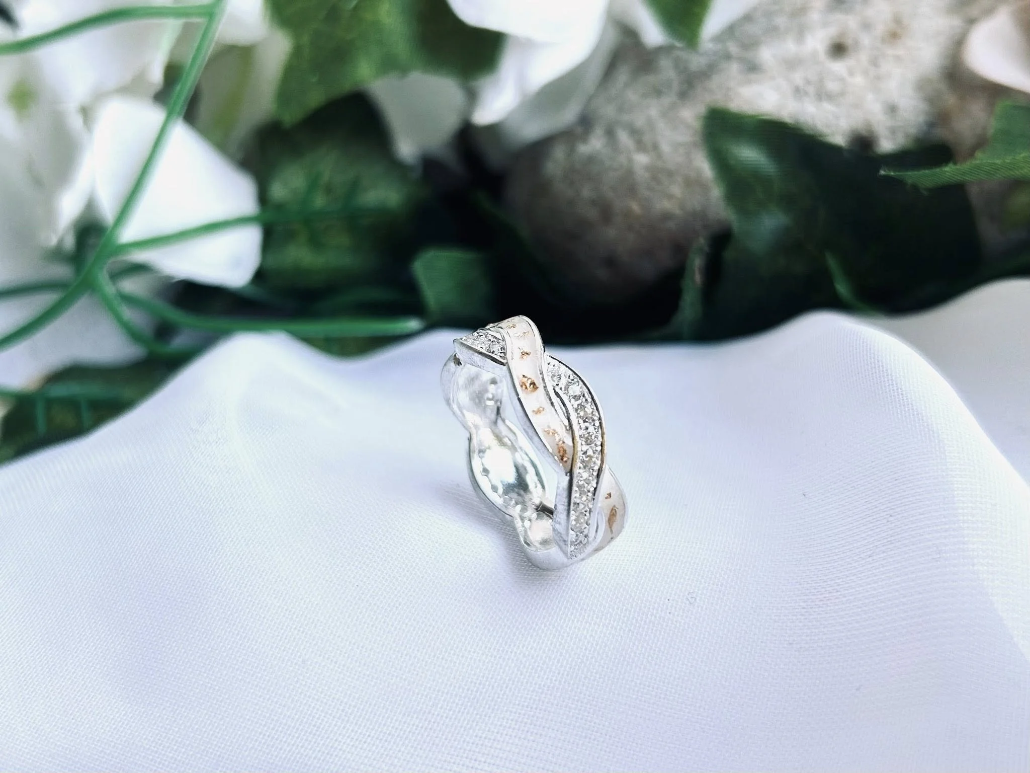 Banded CZ Eternity Inlay Keepsake Ring