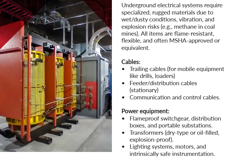 Electrical transformer equipment and cables in an industrial setting, with a description of electrical safety and wiring standards.
