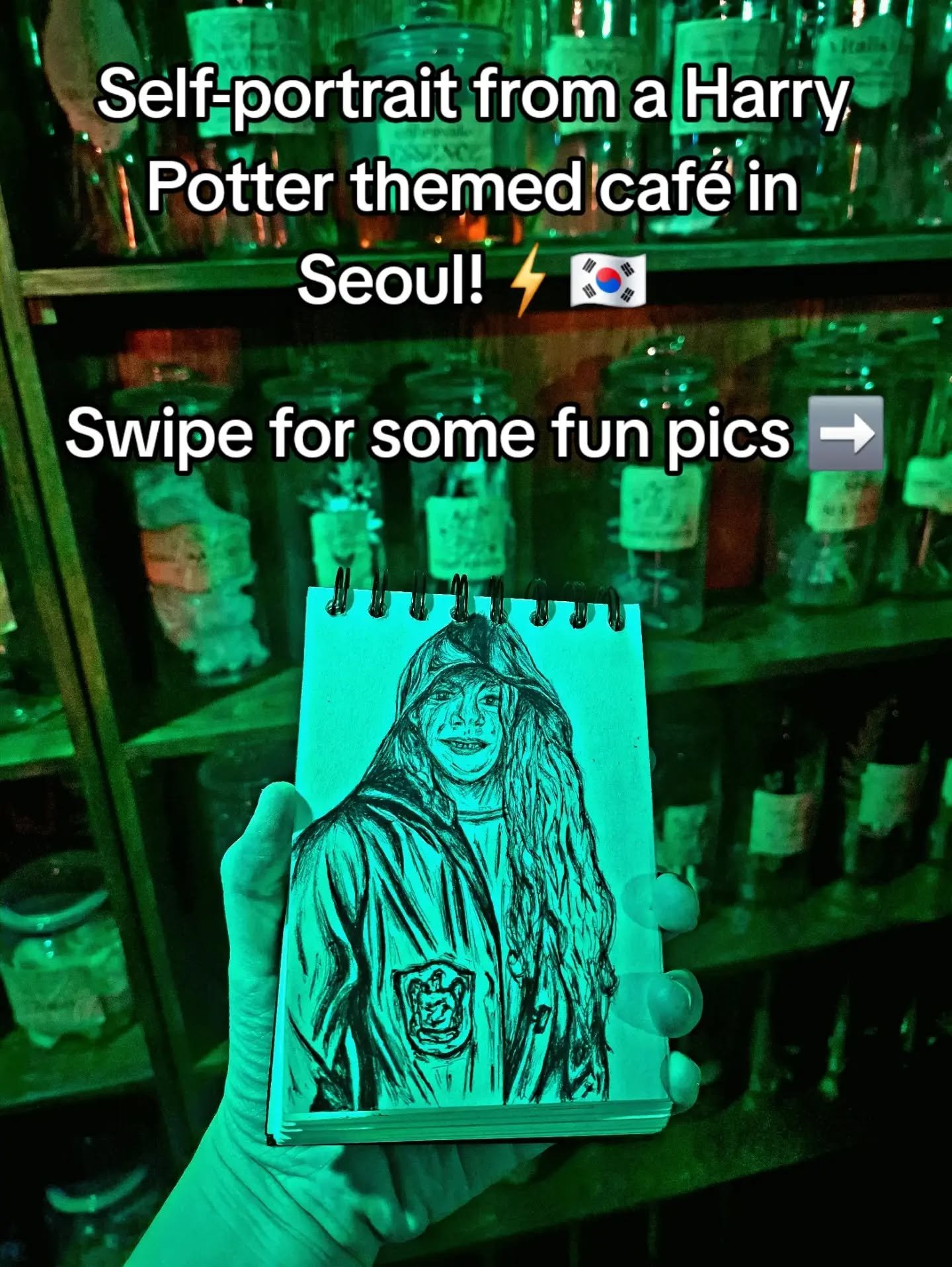 I went to this really cool Harry Potter themed caf&eacute; and I LOVED it! ⚡️

I got to eat Harry's birthday cake, explore all the five floors of props, try on some wizard robes, and do some drawing, all whilst music from the film series was playing!