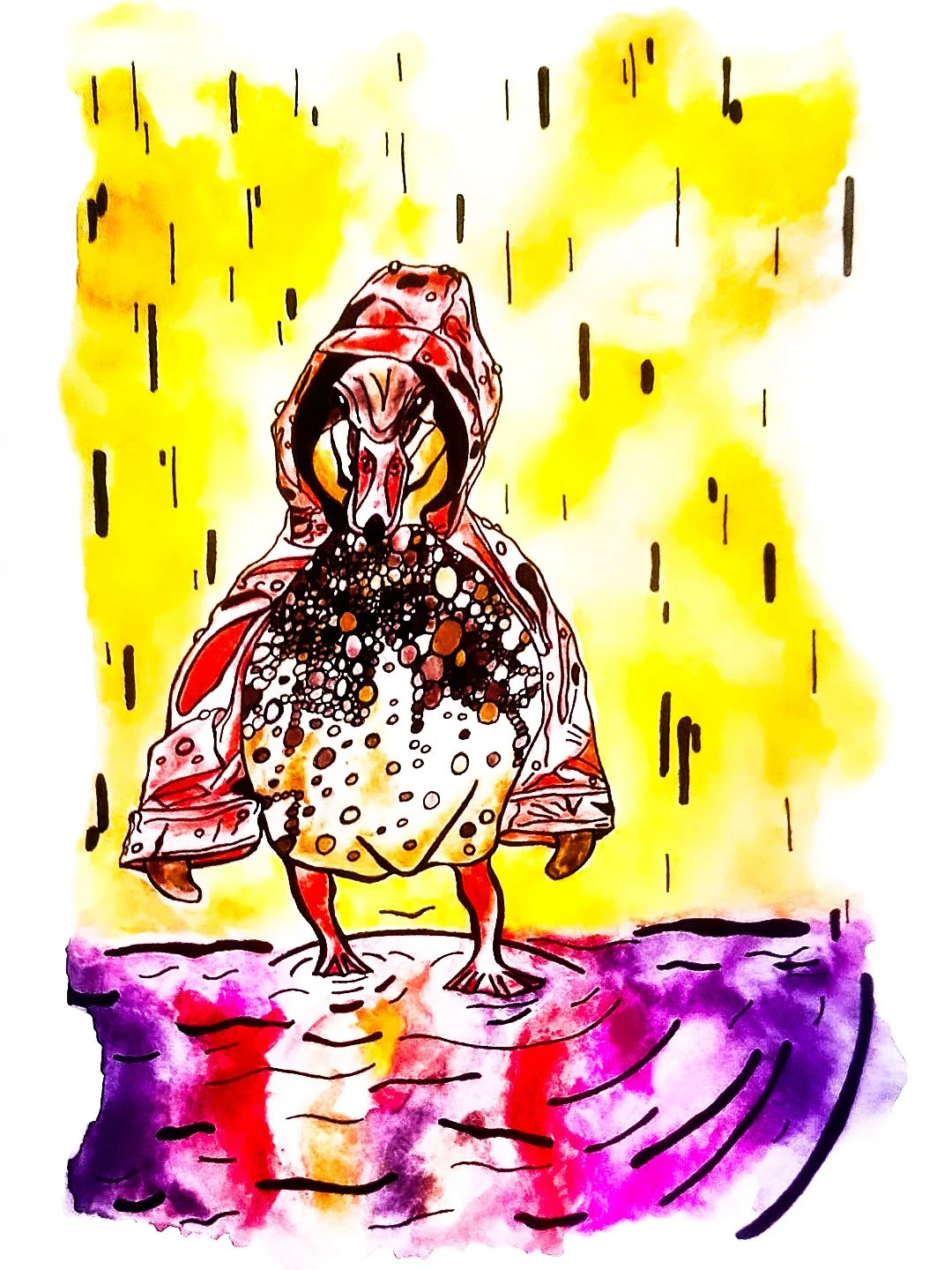 Duck in Raincoat (Watercolour Paint and Ink)