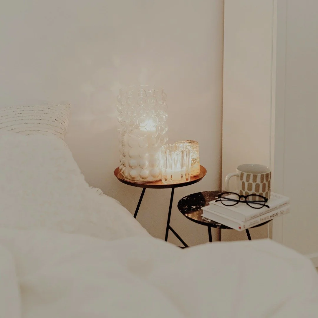 Close-up of two bedside tables in a bedroom for a Bend Real Estate Agency listing.