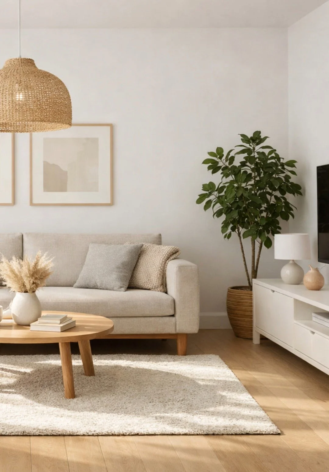 Neutral living room with beige sofa, wooden coffee table for Bend Oregon Westside Real Estate Agency Listing photo.