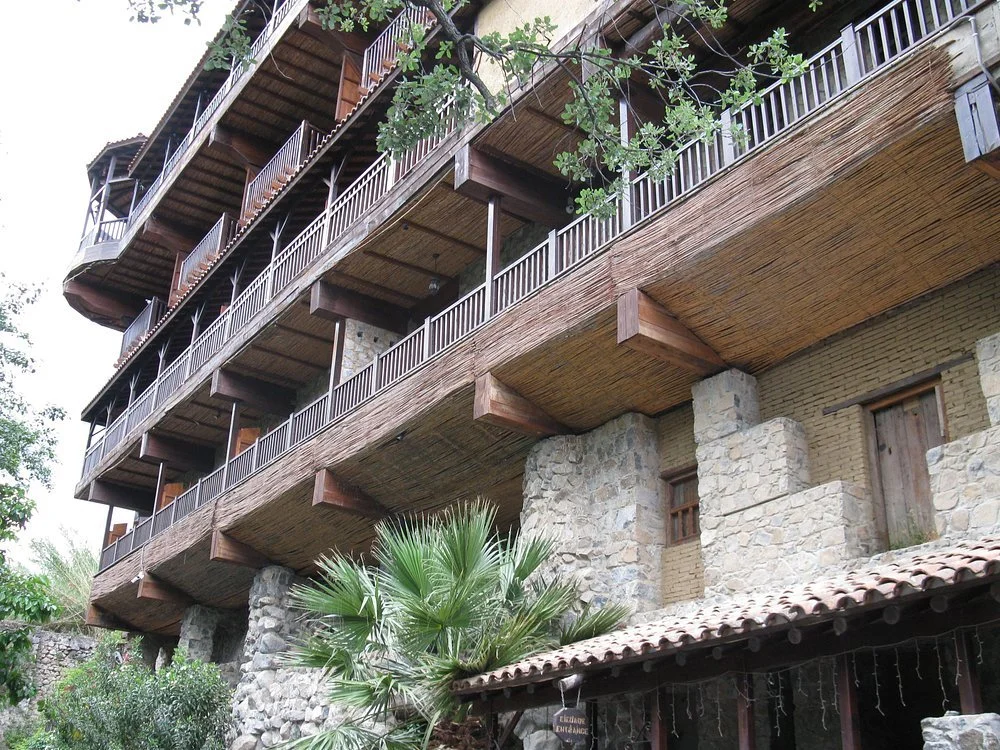 Hotel with wooden balconies