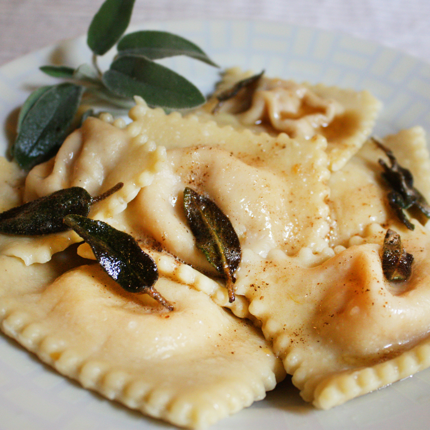 Home-made ravioli with sage