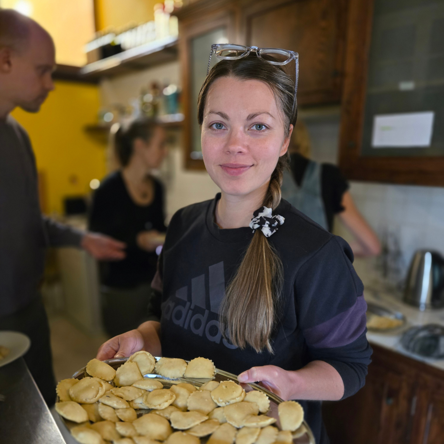 Girl showing home-made ravioli