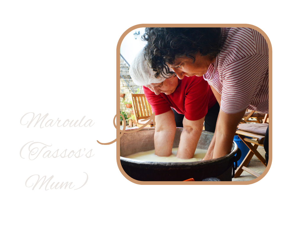 Maroula and a guest making Haloumi