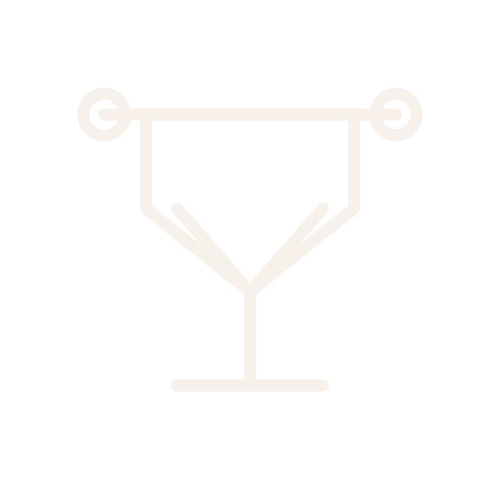 Minimalist white outline of a wine glass with a drink inside on a black background.