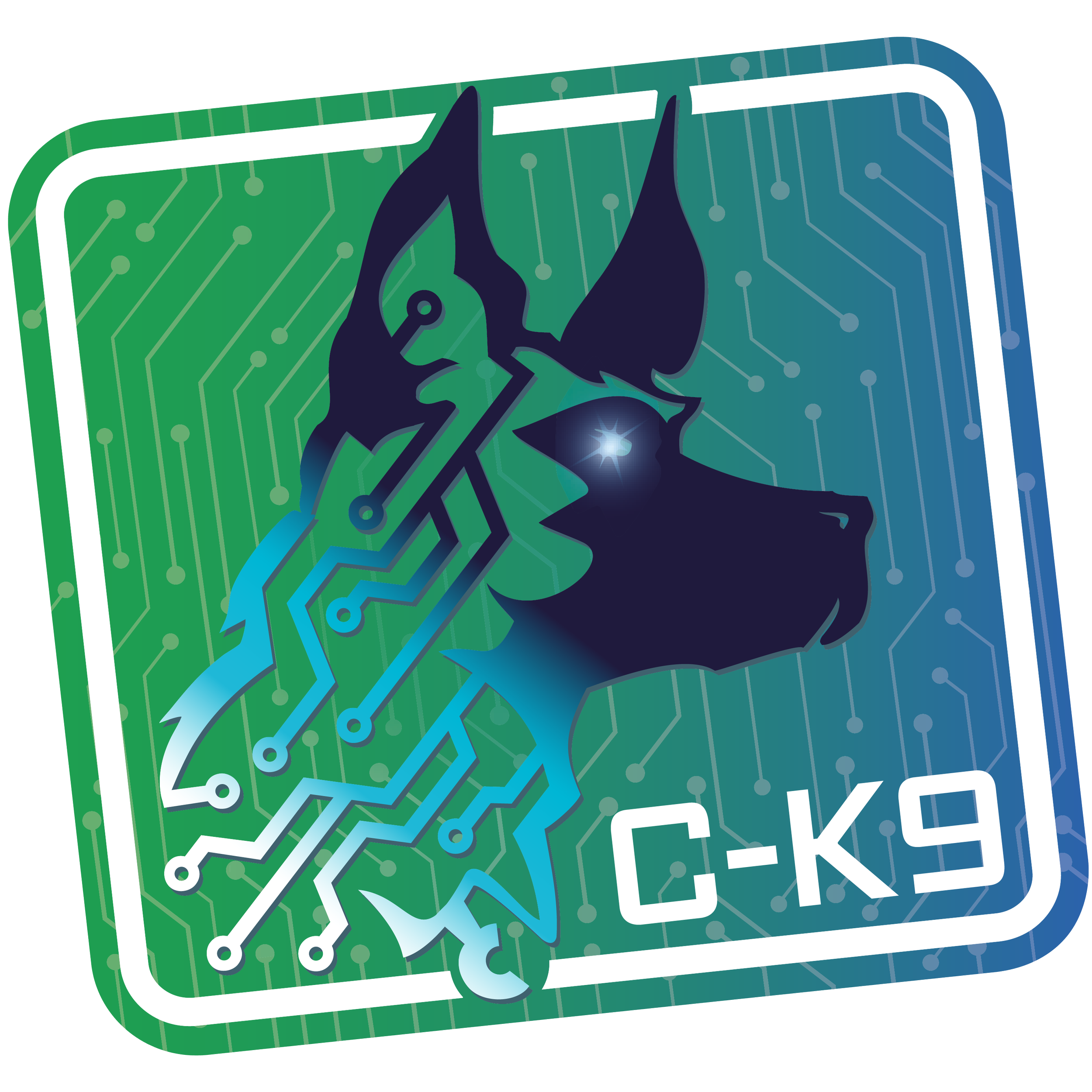 Close-up of a digital card with a circuit pattern background, featuring a wolf logo in the center.