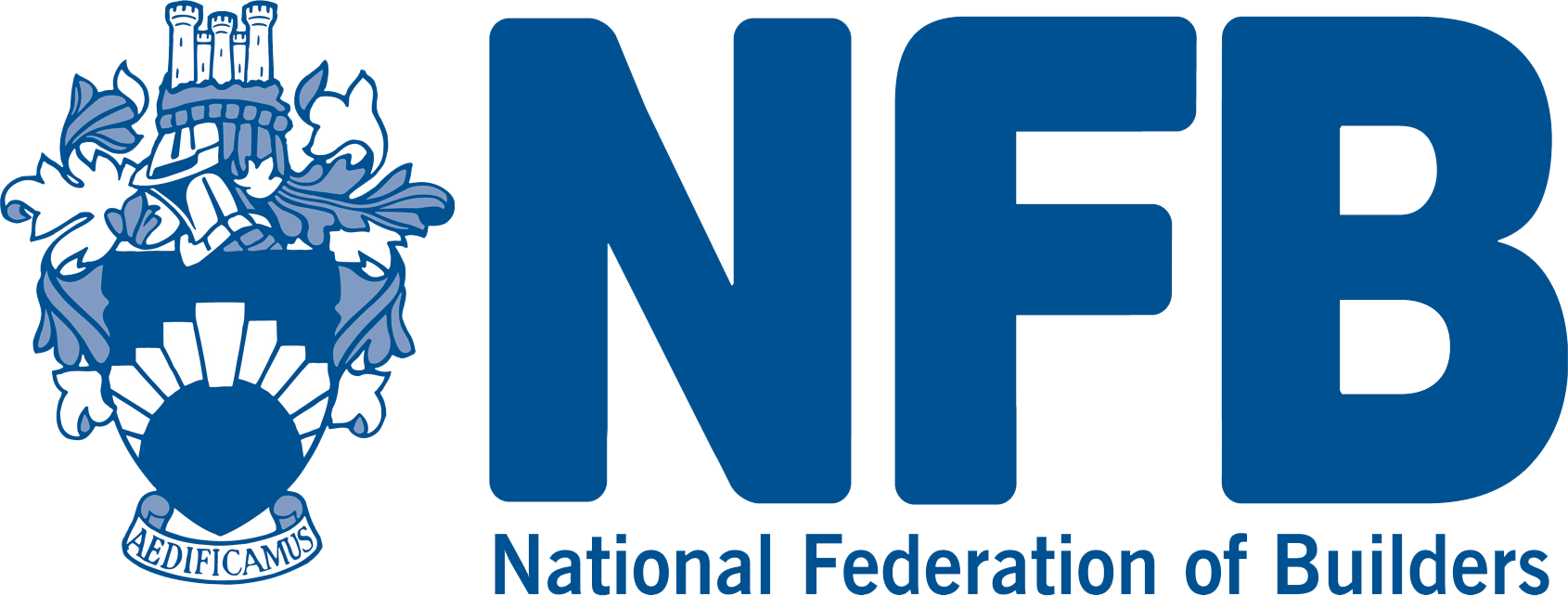 Logo of the National Federation of Builders featuring a crest with a shield, castle, and oak leaves, and the letters 'NFB' alongside the text 'National Federation of Builders'.