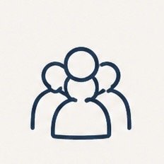 Stylized icon of a group of five people outlined in dark blue against a light background.