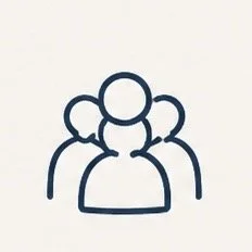 Outline drawing of five people standing together.