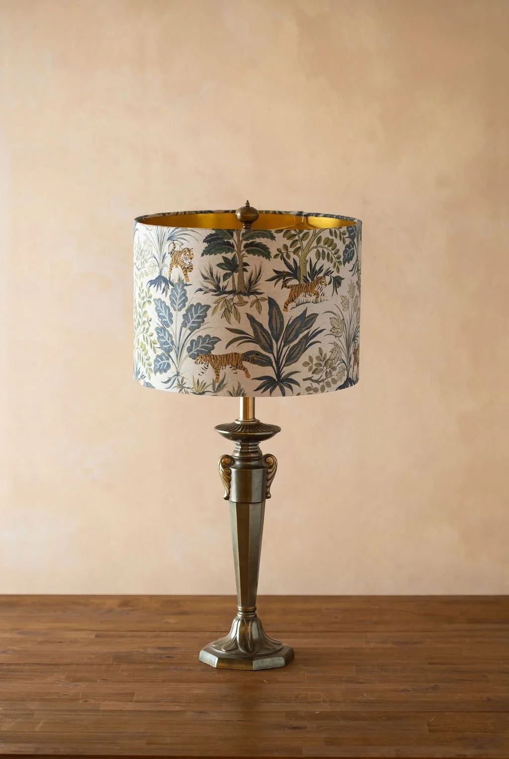 Tiger Hunt Frost Lampshade with Brushed Gold Metallic Lining