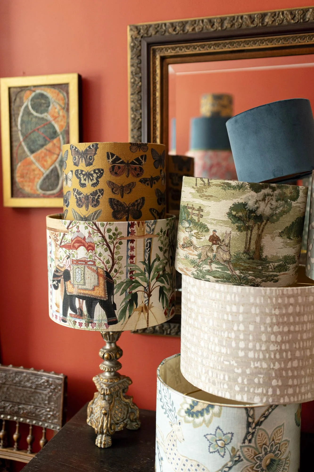 Arrangement of handcrafted Lamplit Atelier lampshades