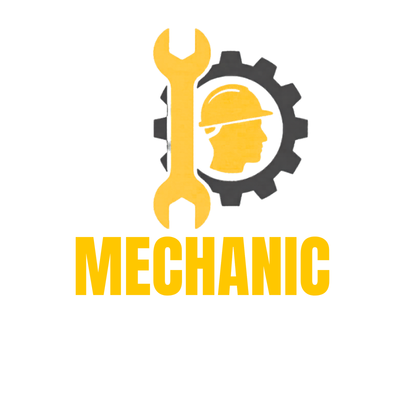 Industrial-style logo for The Mechanic Recruiter, featuring a wrench and a hard-hat profile inside a gear.