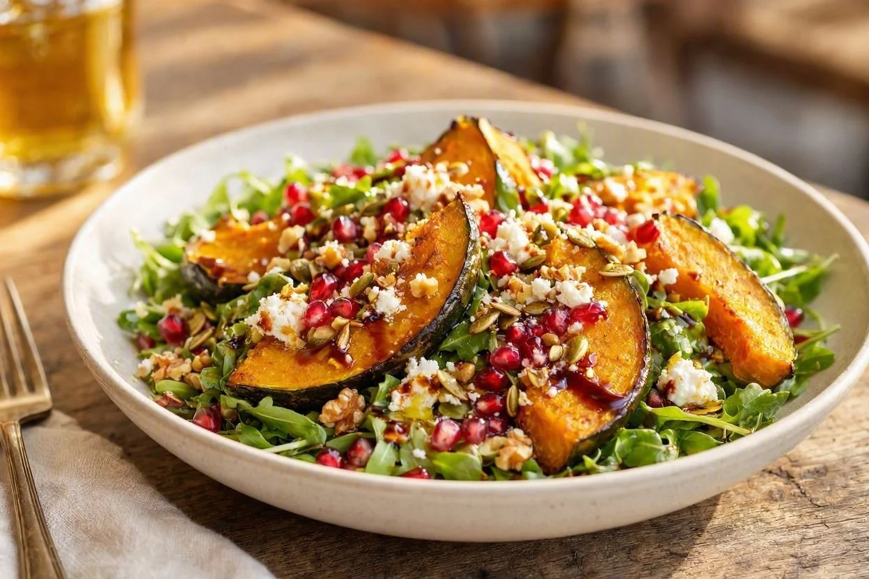 Roasted Pumpkin Salad with Pomegranate and Goat Cheese