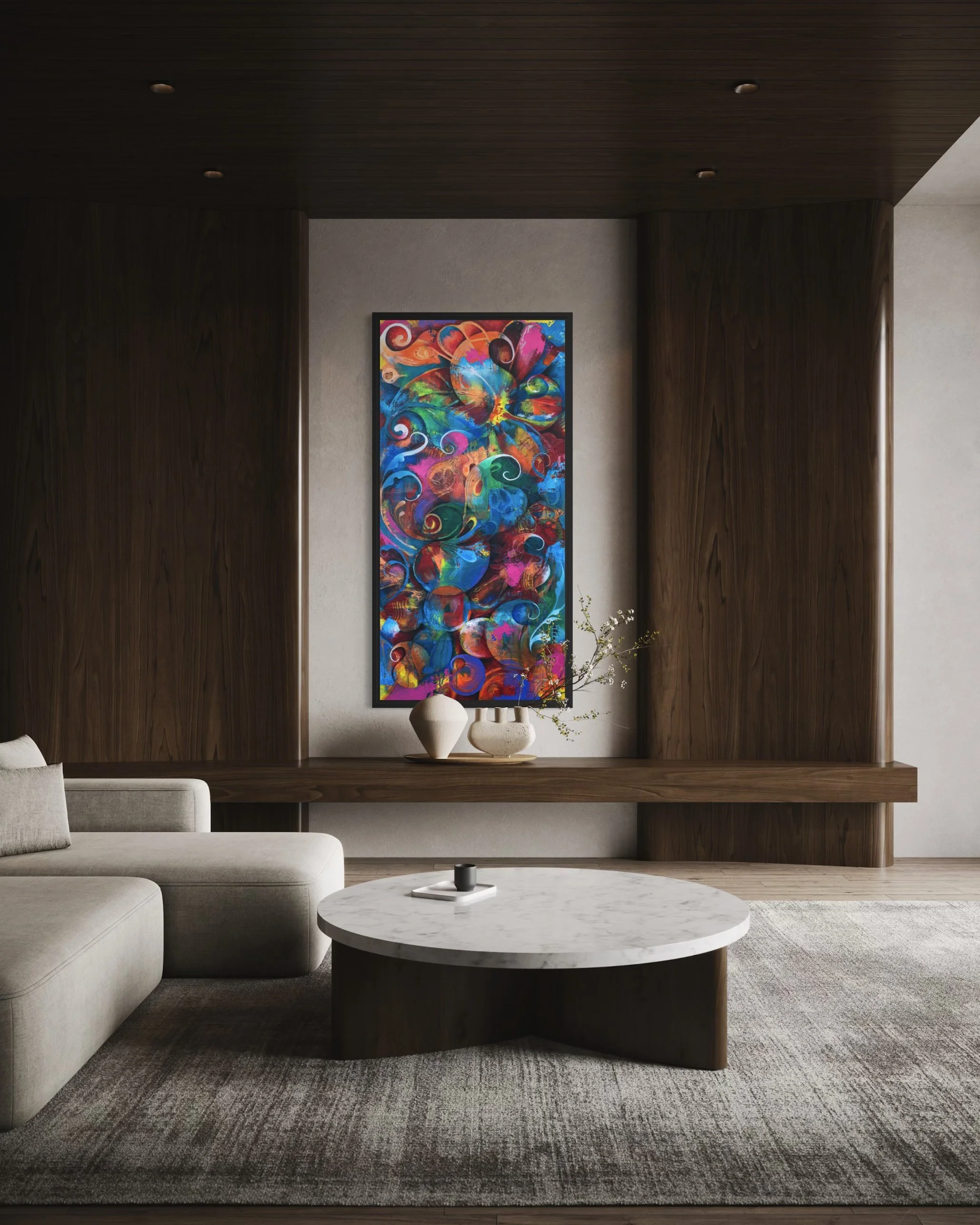 Inner Currents | Abstract Botanical Painting | Acrylic Mixed  | - 39 X 19.5 inch
