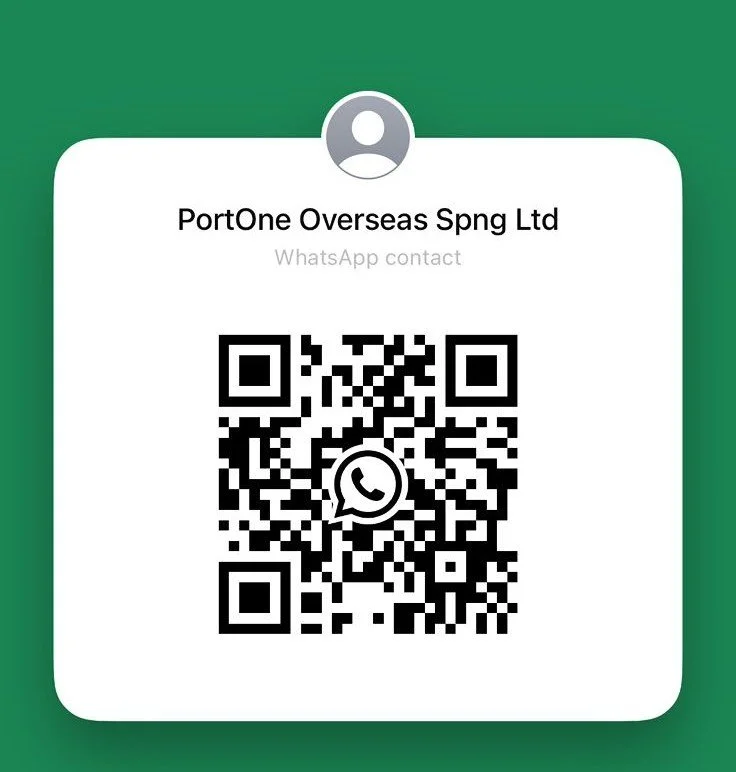 QR code for WhatsApp contact for PortOne Overseas Spng Ltd on a digital contact card