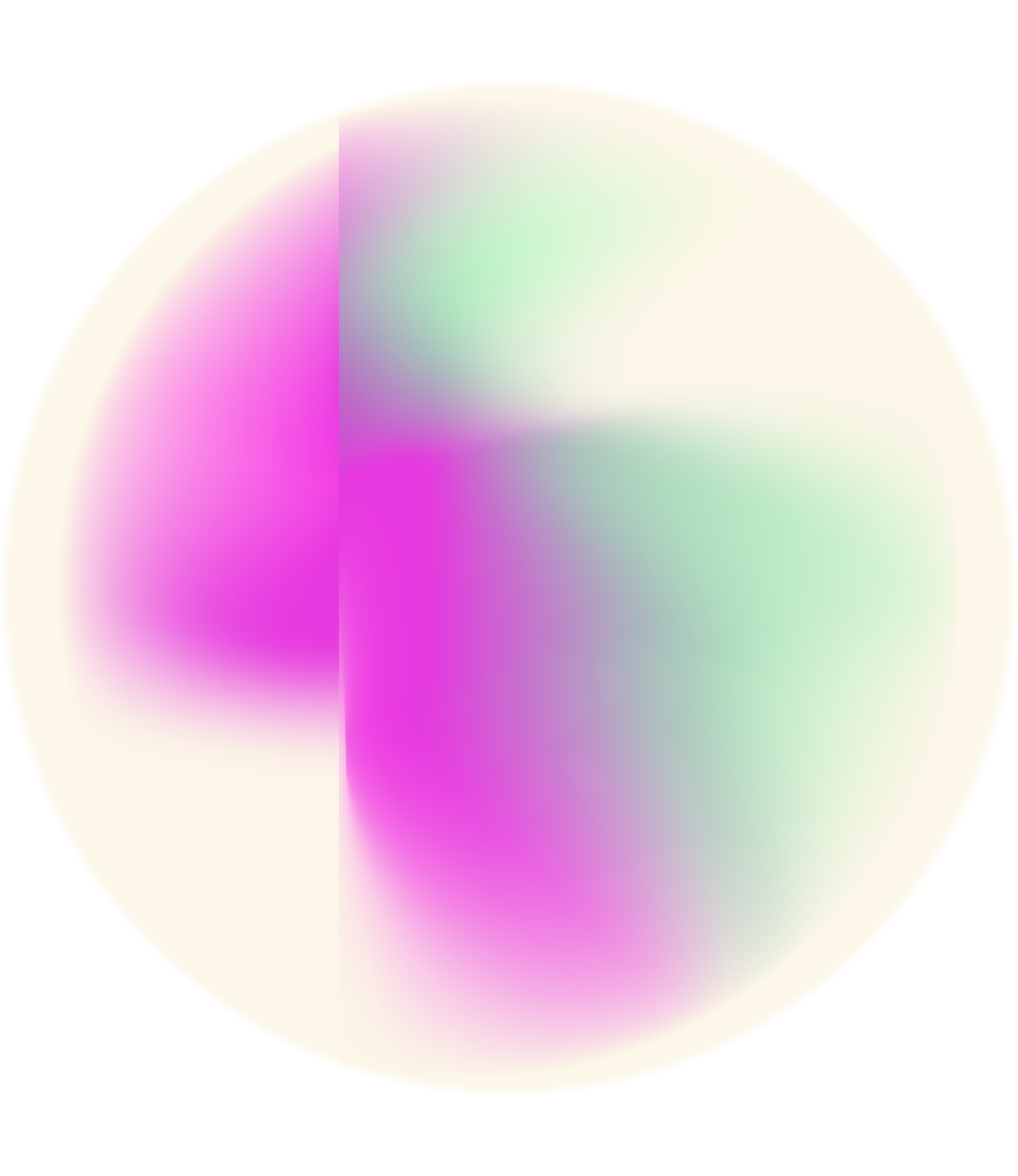 Abstraktes Kunstwerk mit einem schwarzen Hintergrund, einem großen weißen Halbkreis und einem Farbverlauf in Rosa, Grün und Blau im unteren rechten Bereich.