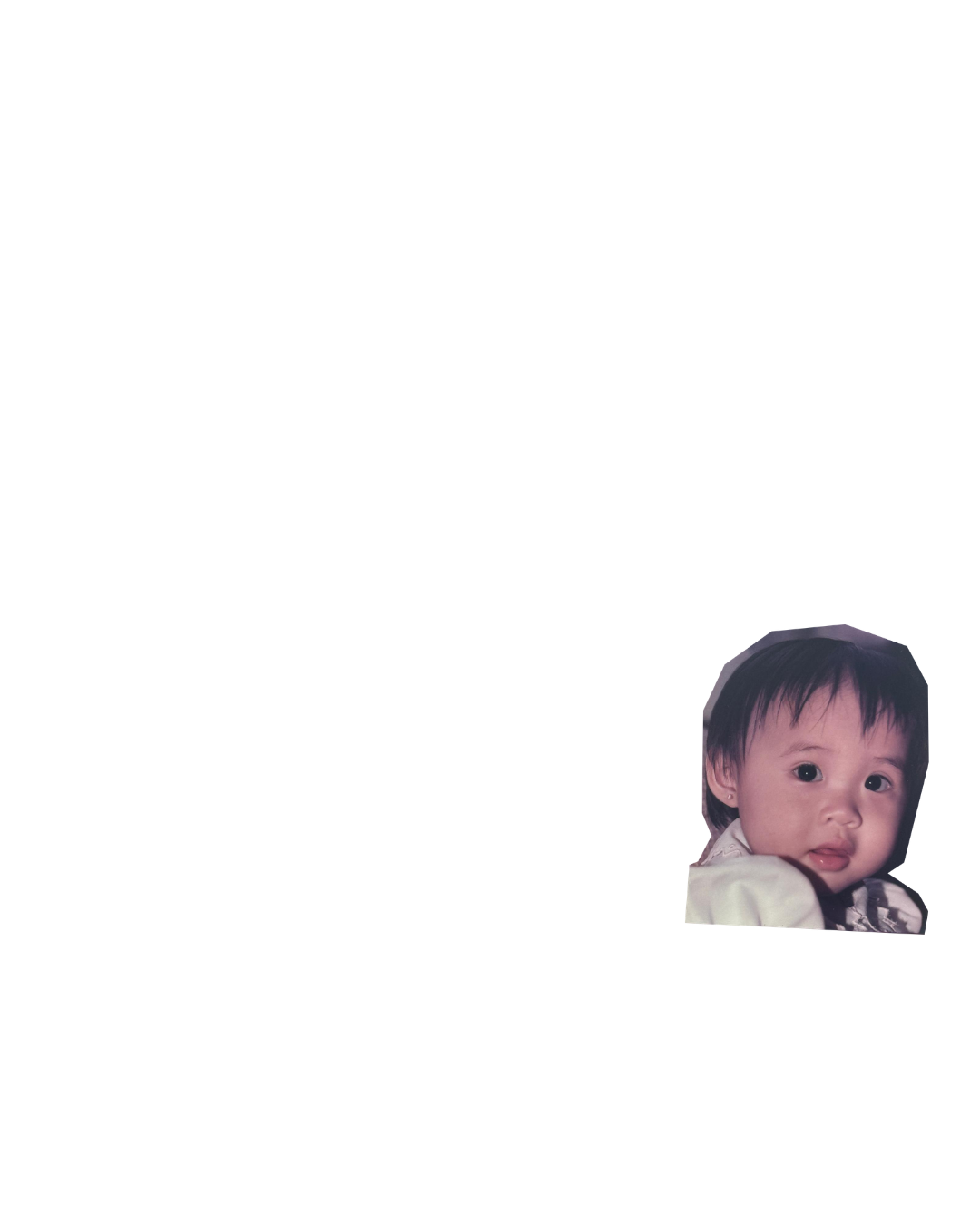 A black background with a small image of a young child with dark hair and big eyes, wearing a white shirt, positioned in the bottom right corner.