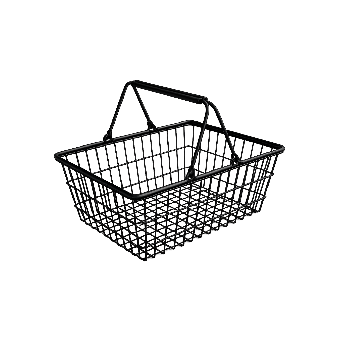 Black empty shopping basket on a black background.