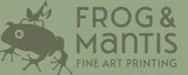 Logo featuring a frog and a mantis with the text 'Frog & Mantis Fine Art Printing'