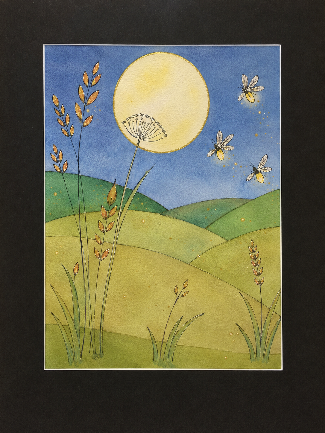 Sept 12: Confident Beginner Level to Intermediate Watercolor Class - Harvest Moon and Fireflies