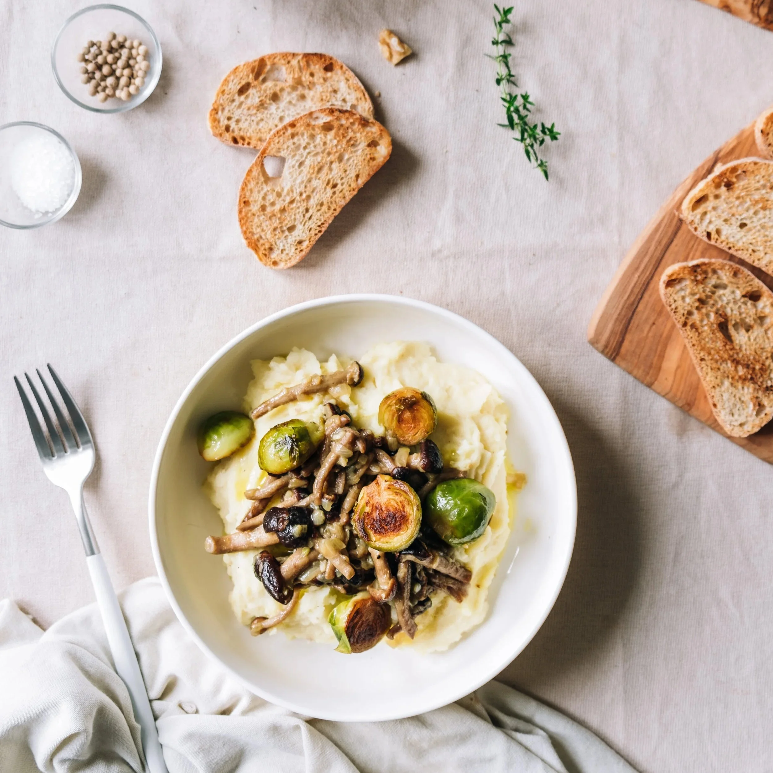 Mashed Potatoes with Mushrooms and Brussels Sprouts