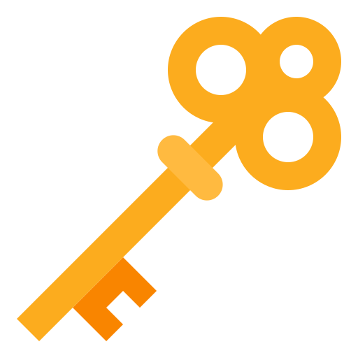 Illustration of a gold-colored key with a round top and three circular holes.
