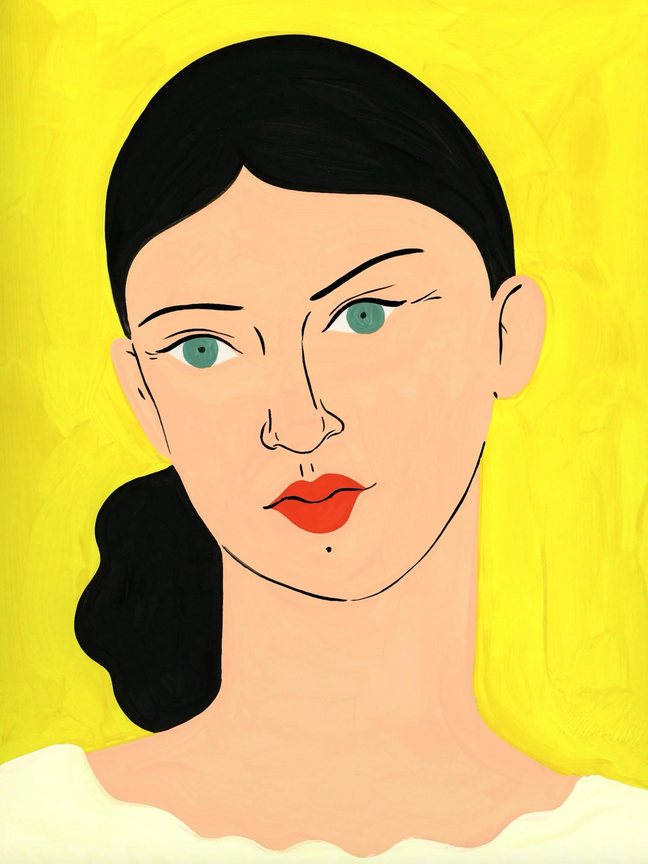 Unpublished portrait on yellow, just found in my archives. I like that she looks a bit moody 💛

Gouache on paper