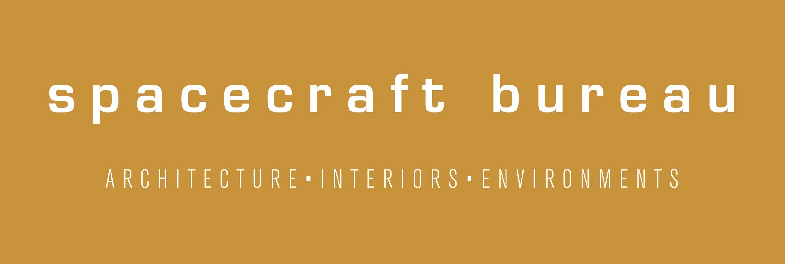 Spacecraft Bureau logo with the tagline “Architecture · Interiors · Environments” on a mustard-yellow background