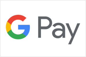 Google Pay Logo mit buntem G und schwarzem Pay-Text auf schwarzem Hintergrund.